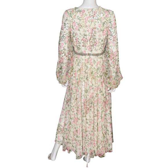 Mac Duggal White Embellished Floral Print Faux Wrap A Line Dress Women’s Sz 8 - Picture 7 of 10